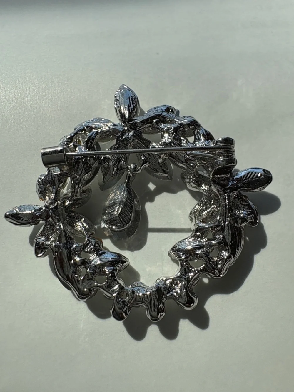 Crystal Floral Wreath Brooch - Clear Sparkle
